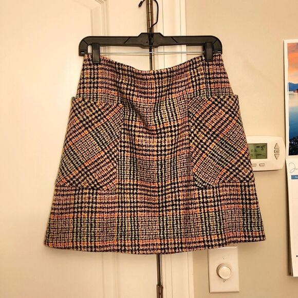 Maeve Dresses & Skirts - Maeve by Anthropologie "Bijou" Tweed Knit Multicolored Plaid Mini Skirt Size 10